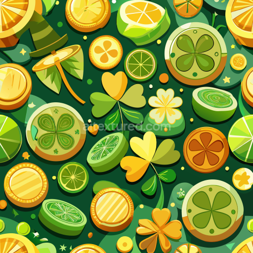 Seamless 3D PBR Texture Featuring St Patrick Digital Paper with Shamrocks & Citrus Elements