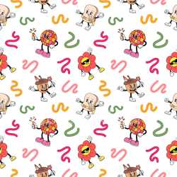 Pattern Bundle - Seamless 3D Pattern PBR Texture Featuring Playful Cartoon Characters and Colorful Squiggl… texture preview