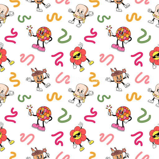 Pattern Bundle - Seamless 3D Pattern PBR Texture Featuring Playful Cartoon Characters and Colorful Squiggl… texture preview