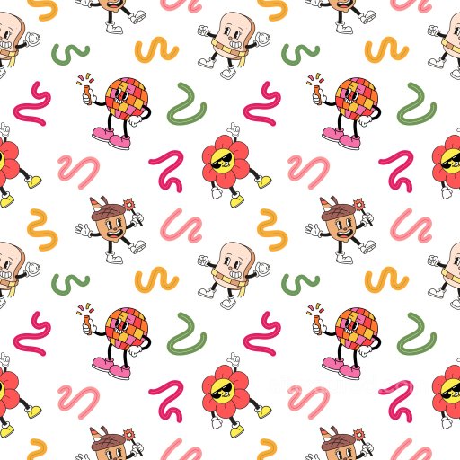 Pattern PBR Texture Featuring Playful Cartoon Characters and Colorful Squiggles seamless Pattern Bundle PBR texture