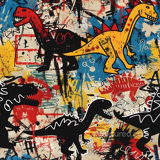 Seamless 3D PBR Graffiti Texture Featuring Colorful Dinosaur Street Art texture preview