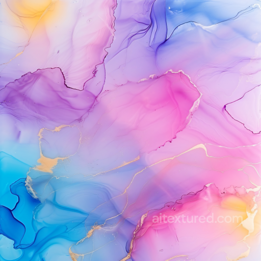 Alcohol Ink PBR Texture with Pink, Purple, and Gold Fluid Swirls seamless Alcohol ink PBR texture