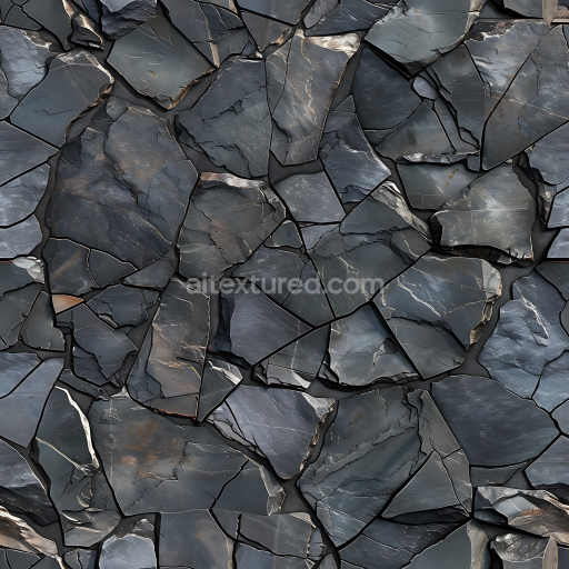 Seamless 3D Slate Stone Wall PBR Texture with Dark Layered Rocks and Cracked Surfaces