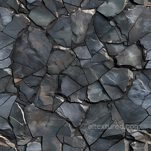 Slate Stone Wall PBR Texture with Dark Layered Rocks and Cracked Surfaces seamless Stone PBR texture