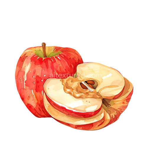 Breakfast Apple Slices with Peanut Butter Watercolor Illustration