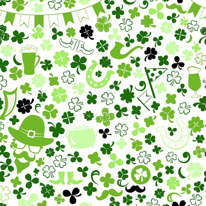 St Patrick Pattern with Shamrocks and Festive Icons seamless PBR texture preview
