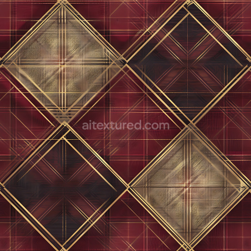 Seamless 3D PBR Plaid Texture Featuring Burgundy, Gold & Black Diamond Patterns