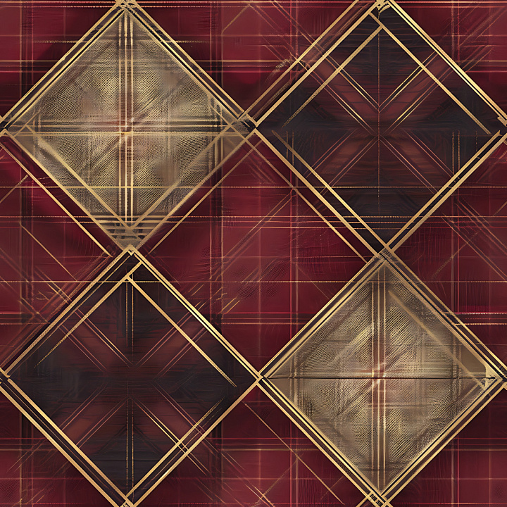 Plaid Featuring Burgundy, Gold & Black Diamond Patterns seamless PBR texture preview