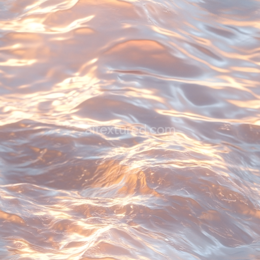 Seamless 3D Water PBR Texture Featuring Soft Waves with Warm Sunset Reflections