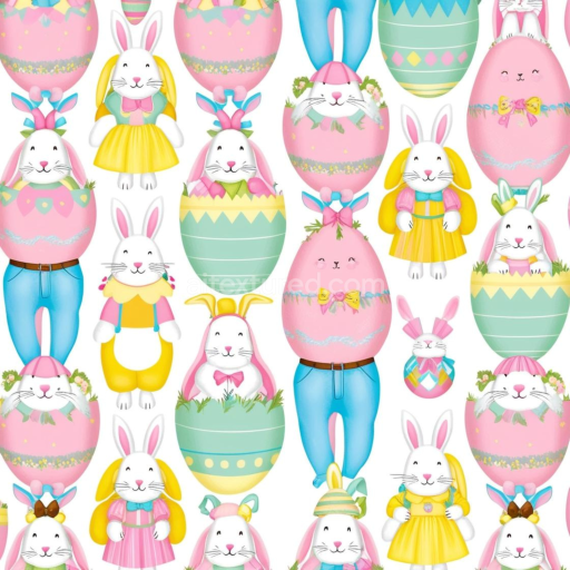 Seamless 3D PBR Texture of Colorful Easter Bunny and Egg Pattern