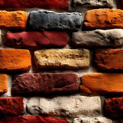 Seamless 3D Cracked Multi-colored Brick Wall PBR Texture with Rough Surface