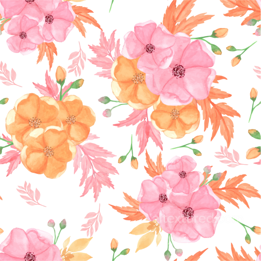 Seamless Pink and Orange Flower Watercolor Fabric 3D PBR Texture seamless Pink Flower PBR texture