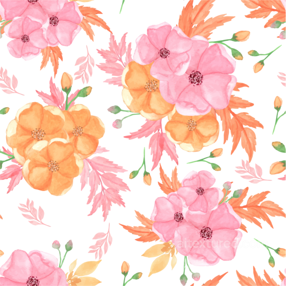 Seamless Pink and Orange Flower Watercolor Fabric 3D PBR Texture Pink Flower texture preview