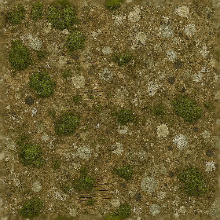 Moss Patches And Lichen Spots With Decayed Wood And Fungal Growth Detai… seamless PBR texture preview