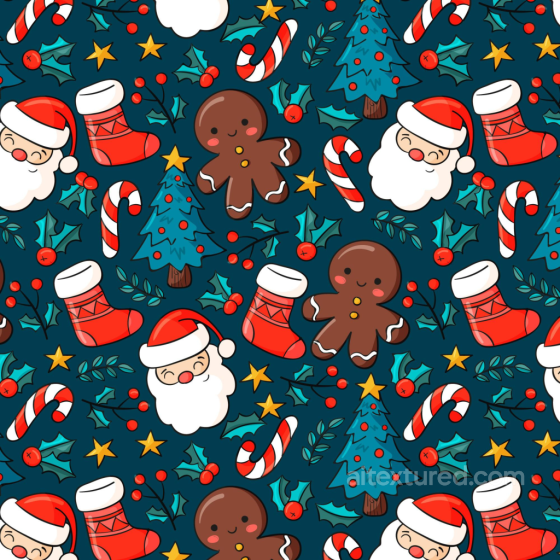 Christmas Digital Paper Texture With Santa, Gingerbread, And Holiday Icons All Christmas Digital paper texture preview