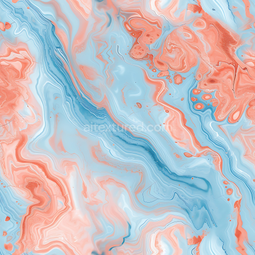Seamless 3D Baby Blue and Coral Marble PBR Texture with Fluid Swirls and Pastel Veins