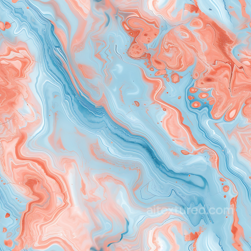Baby Blue and Coral Marble PBR Texture with Fluid Swirls and Pastel Veins seamless Marble PBR texture
