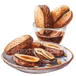 seamless Iraqi Kleicha Date Cookies Breakfast Illustration with Glass and Plate texture 8k free download PBR