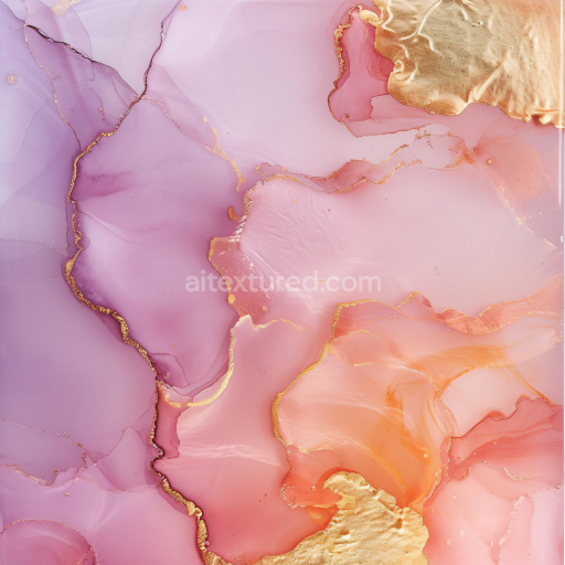 Seamless 3D Alcohol Ink PBR Texture with Pink and Gold Marble Flow