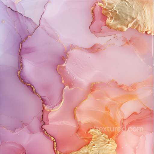Alcohol Ink PBR Texture with Pink and Gold Marble Flow seamless Alcohol ink PBR texture