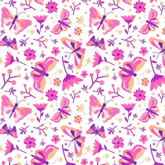 Fabric Texture Featuring Pink and Purple Watercolor Butterflies and Floral Patterns Watercolor Butterflies texture preview