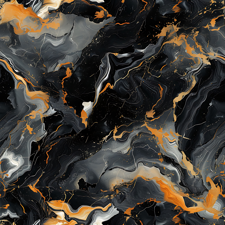 Black Marble with Bold Golden Veins and Fluid Patterns seamless PBR texture preview