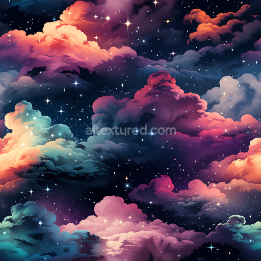 Seamless 3D Colorful Nebula Clouds Space PBR Texture with Starfield