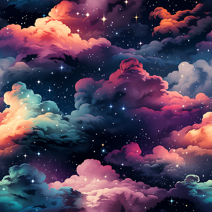Colorful Nebula Clouds Space with Starfield seamless PBR texture preview