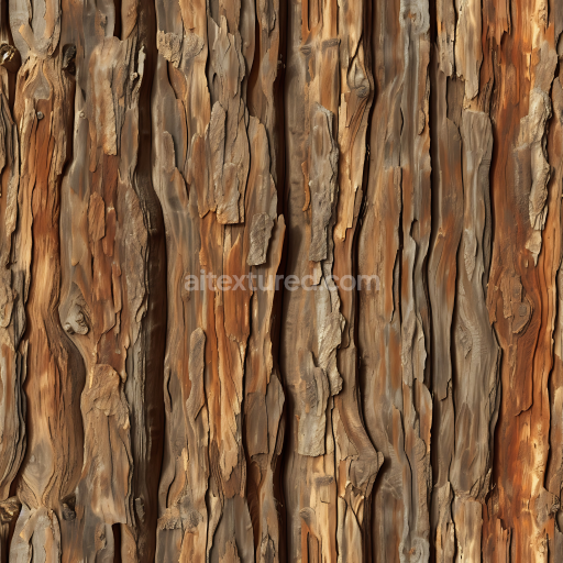 Seamless 3D Weathered Rustic Wood Bark PBR Texture with Natural Layers and Cracks