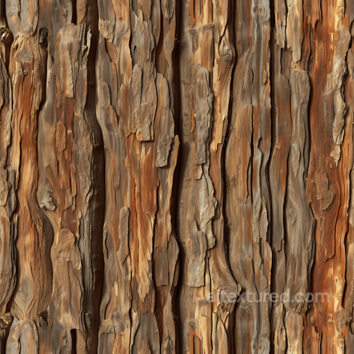 Weathered Rustic Wood Bark PBR Texture with Natural Layers and Cracks seamless Wood PBR texture