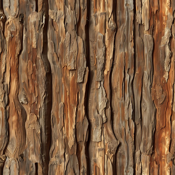 Weathered Rustic Wood Bark with Natural Layers and Cracks seamless PBR texture preview