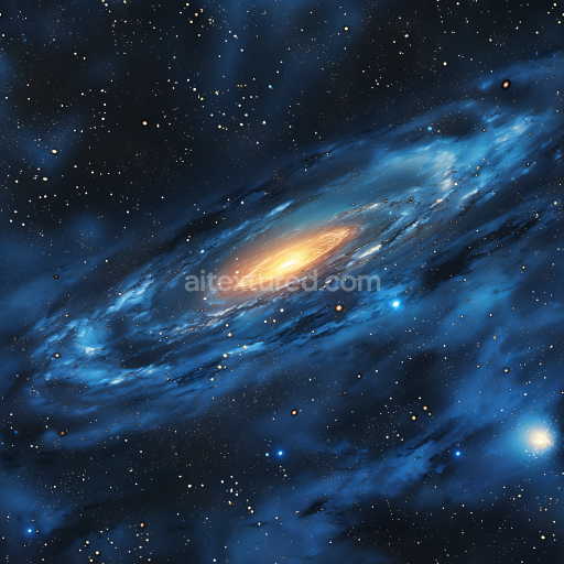 Preview — Seamless 3D Space PBR Texture Featuring a Glowing Blue and Gold Spiral Galaxy