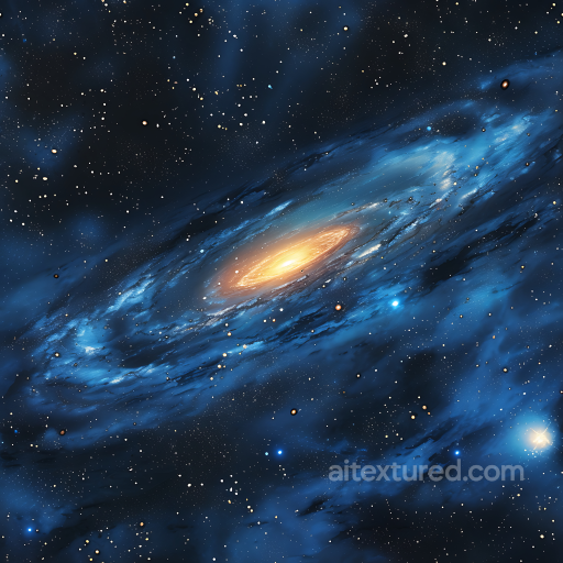 Space PBR Texture Featuring a Glowing Blue and Gold Spiral Galaxy seamless Star, space, planets PBR texture