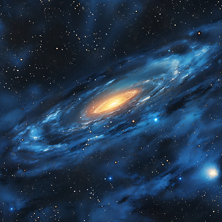 Space Featuring a Glowing Blue and Gold Spiral Galaxy seamless PBR texture preview