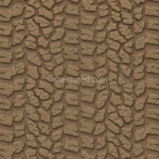 Seamless 3d texture pbr 8k all terrain tire print on sand print with knobby tread and wet sand effects