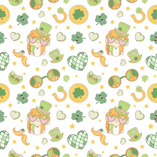 Pattern Bundle - Seamless 3D Pattern PBR Texture Featuring Cute St Patrick's Day Cartoon Motifs texture preview