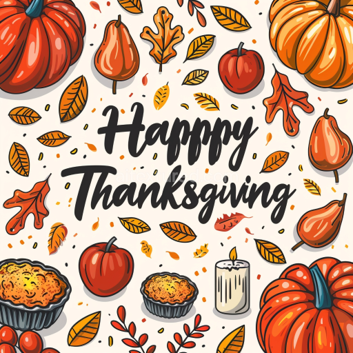 Seamless 3D PBR Texture with Thanksgiving Pumpkins, Leaves & Pies Vector Art