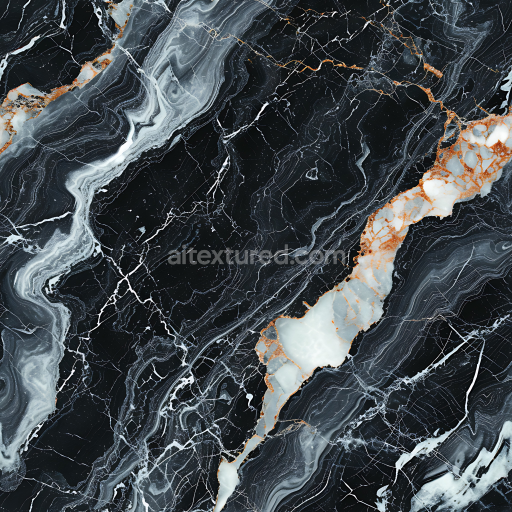 Seamless 3D Black Marble PBR Texture with Bold White and Gold Veins