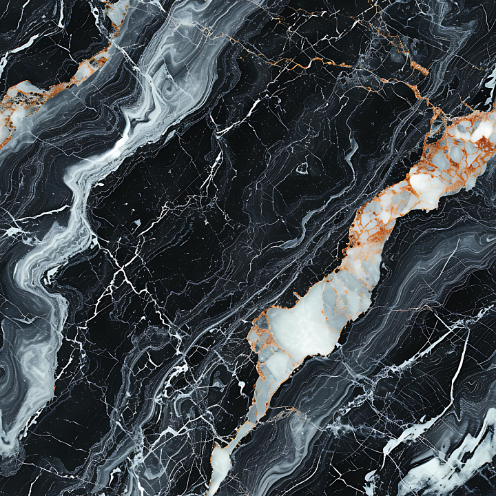 Black Marble with Bold White and Gold Veins seamless PBR texture preview