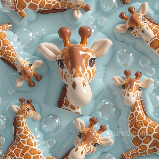 Inflated Vinyl Texture Featuring Puffy Giraffe Panels on Glossy Blue seamless Inflated PBR texture