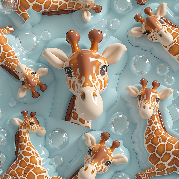 Inflated Vinyl Featuring Puffy Giraffe Panels on Glossy Blue seamless PBR texture preview