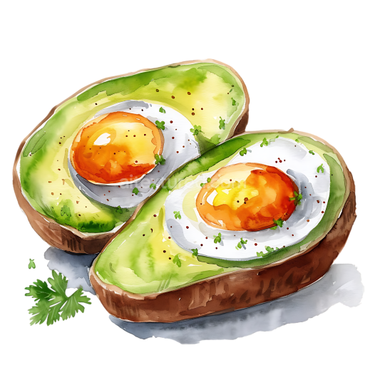 Baked Avocado Eggs Breakfast Illustration with Fresh Herbs