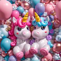 seamless Seamless 3D Inflated PBR Texture of Glossy Colorful Inflatable Unicorns with Balloons texture 8k free download PBR