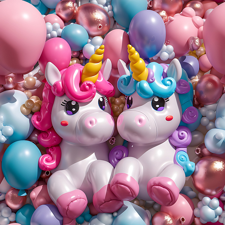 Inflated of Glossy Colorful Inflatable Unicorns with Balloons seamless PBR texture preview