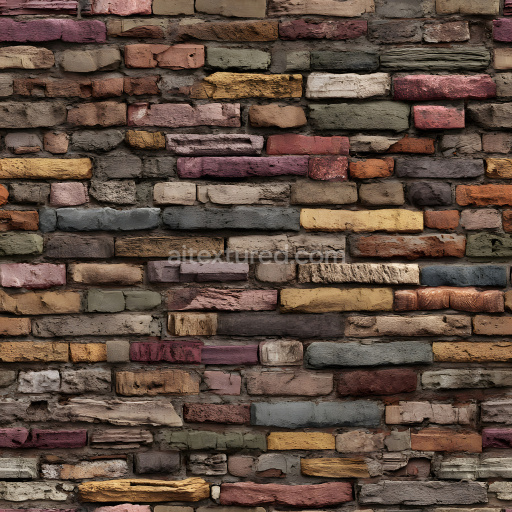 Seamless 3D PBR Texture of Multicolor Cracked Old Brick Wall with Rough Surface