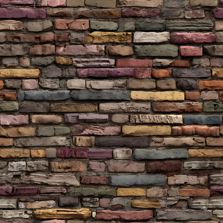 Multicolor Cracked Old Brick Wall with Rough Surface seamless PBR texture preview