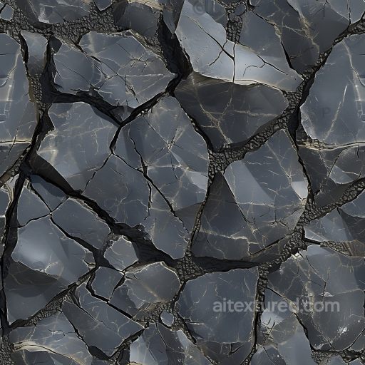 Cracked Dark Stone Ground PBR Texture with Glossy Fractured Surfaces seamless Stone PBR texture