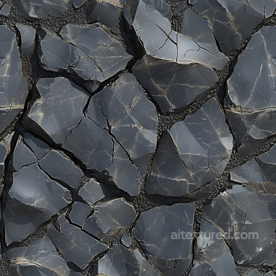 Cracked Dark Stone Ground PBR Texture with Glossy Fractured Surfaces Stone texture preview
