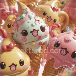 seamless Seamless 3D Inflated PBR Texture of Colorful Candy-Coated Cute Ice Cream Cones texture 8k free download PBR
