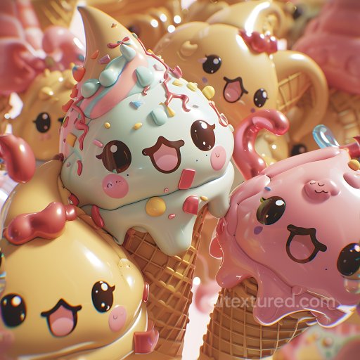 Inflated PBR Texture of Colorful Candy-Coated Cute Ice Cream Cones seamless Inflated PBR texture